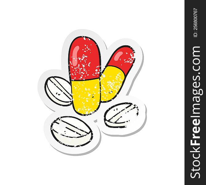 retro distressed sticker of a cartoon pills