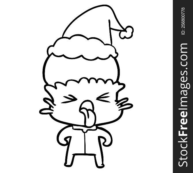 weird hand drawn line drawing of a alien wearing santa hat. weird hand drawn line drawing of a alien wearing santa hat