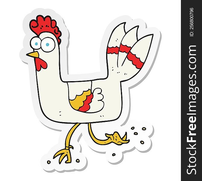 Sticker Of A Cartoon Chicken Running