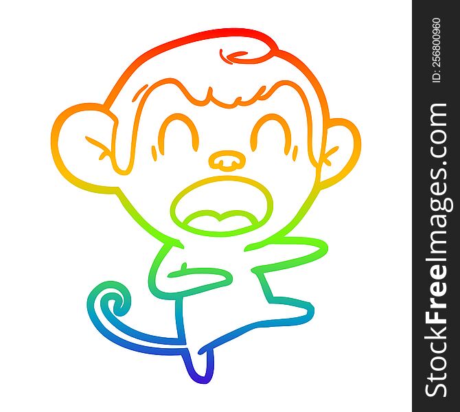 rainbow gradient line drawing of a shouting cartoon monkey dancing