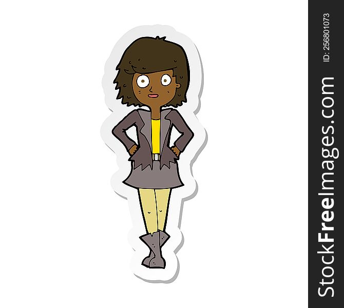 Sticker Of A Cartoon Girl In Jacket