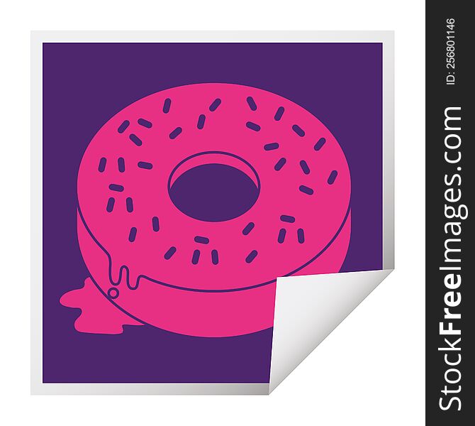 illustration of a tasty iced donut square peeling sticker. illustration of a tasty iced donut square peeling sticker