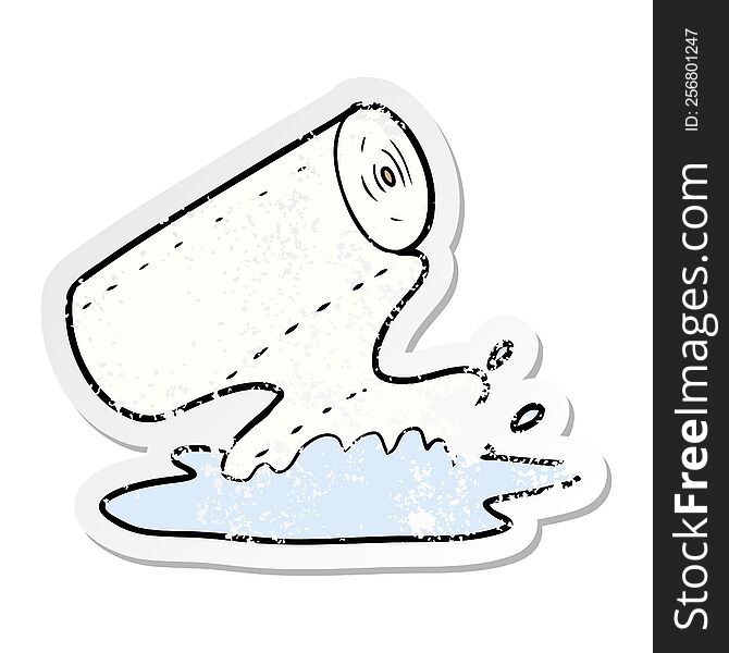 distressed sticker of a cartoon kitchen towel soaking up spill