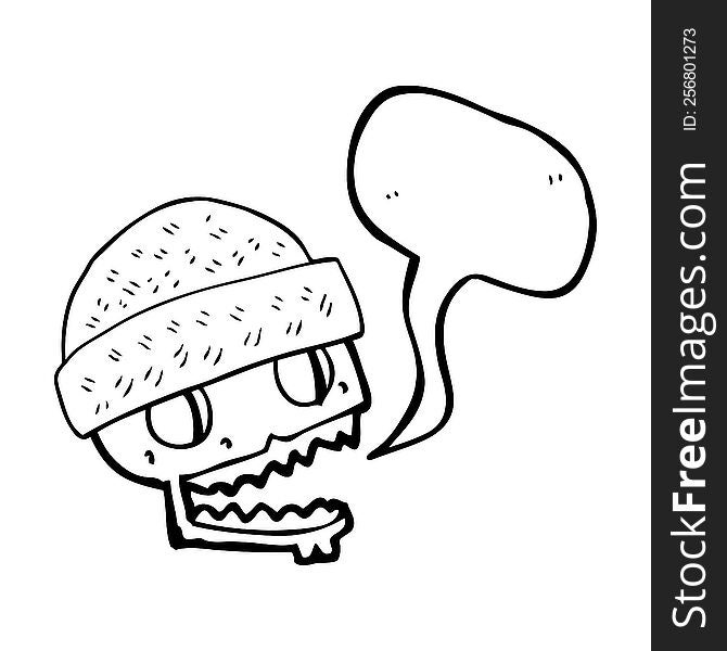 Speech Bubble Cartoon Skull Wearing Hat