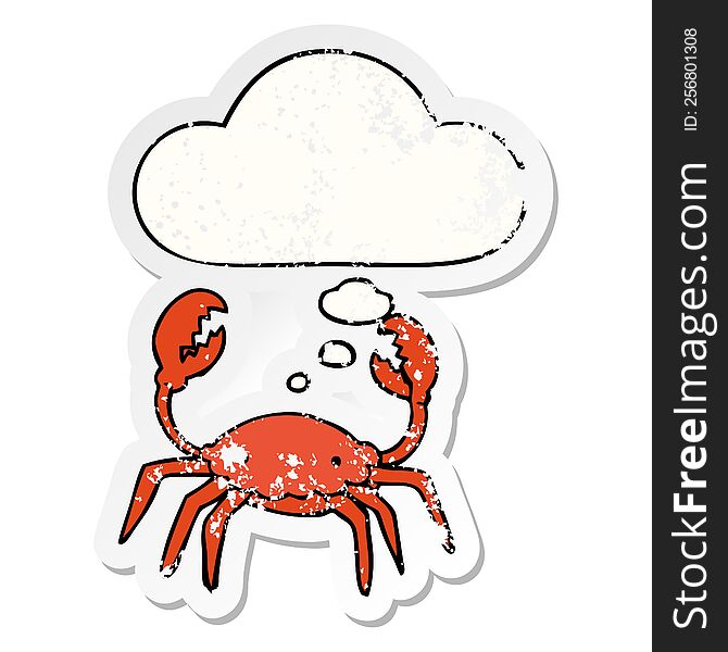 cartoon crab with thought bubble as a distressed worn sticker