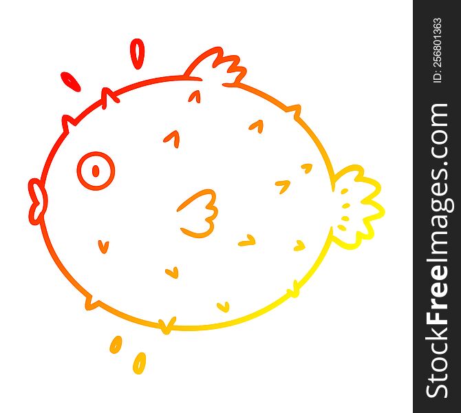 warm gradient line drawing of a cartoon puffer fish