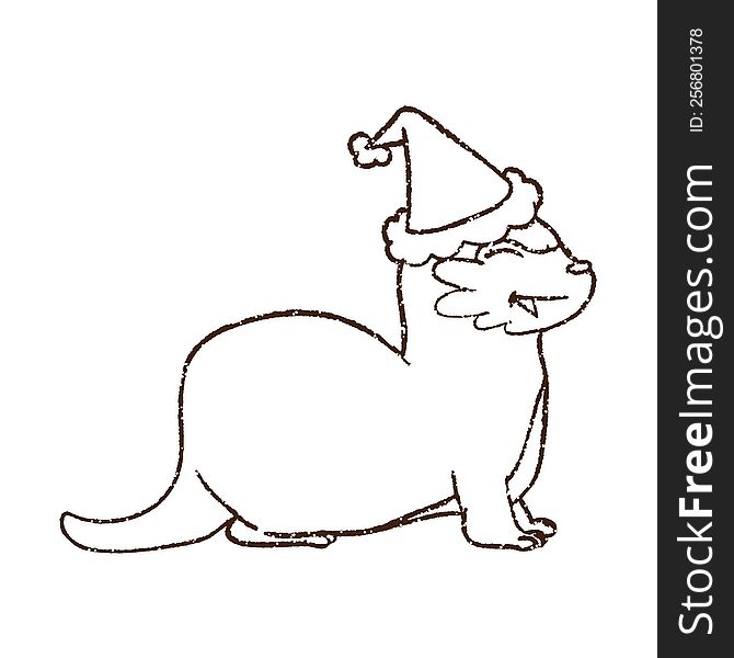 Festive Otter Charcoal Drawing