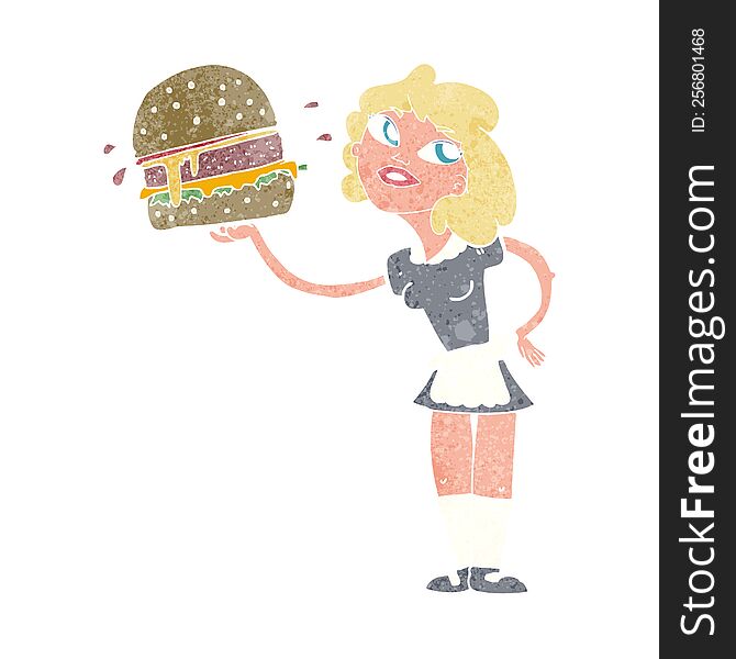 cartoon waitress serving burger