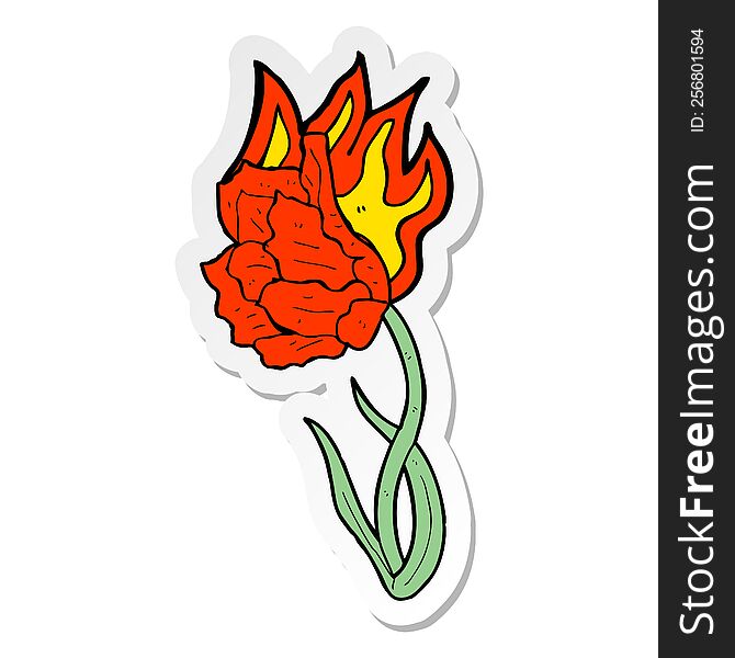 sticker of a cartoon flaming flower