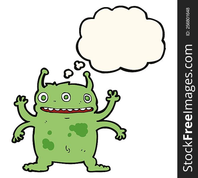 Cartoon Alien Monster With Thought Bubble