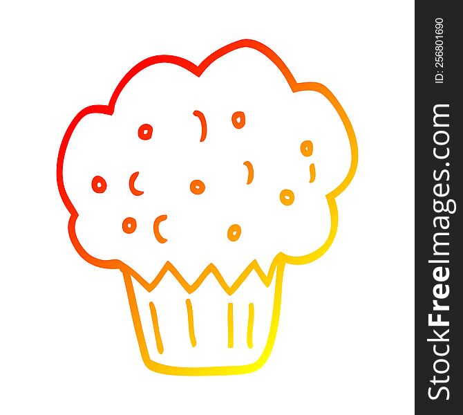 warm gradient line drawing of a cartoon muffin