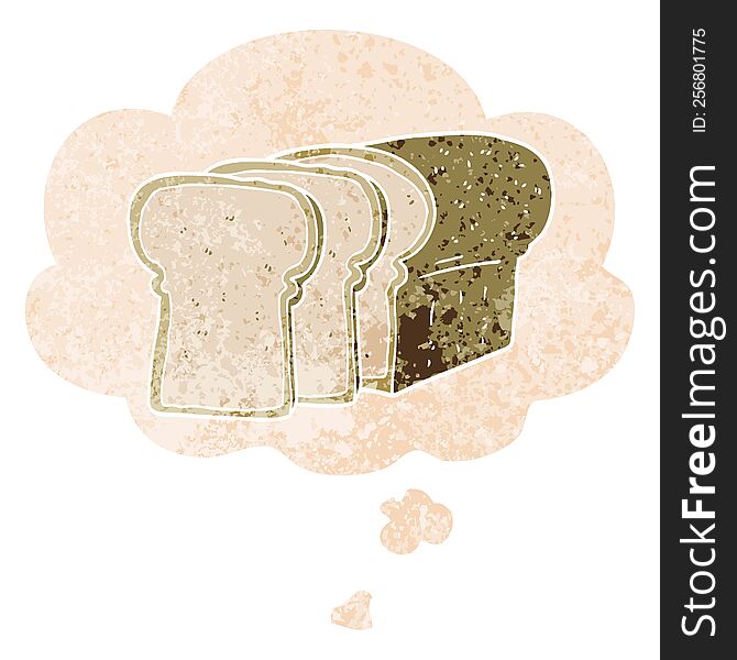 Cartoon Sliced Bread And Thought Bubble In Retro Textured Style