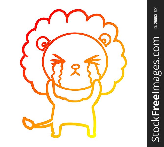 Warm Gradient Line Drawing Cartoon Crying Lion