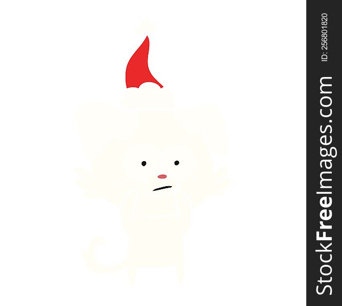 Nervous Dog Flat Color Illustration Of A Wearing Santa Hat