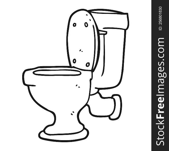 freehand drawn black and white cartoon toilet