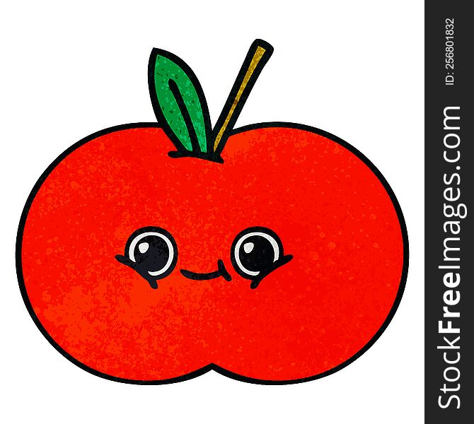 retro grunge texture cartoon of a red apple