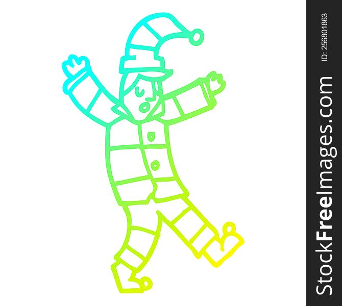 cold gradient line drawing of a cartoon man in traditional pyjamas