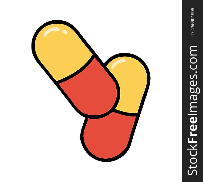 tattoo in traditional style of a pills. tattoo in traditional style of a pills