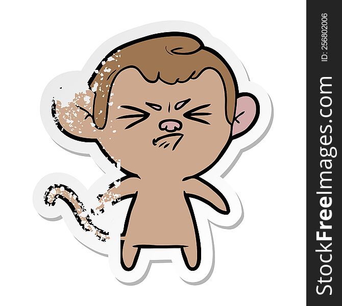 Distressed Sticker Of A Cartoon Angry Monkey