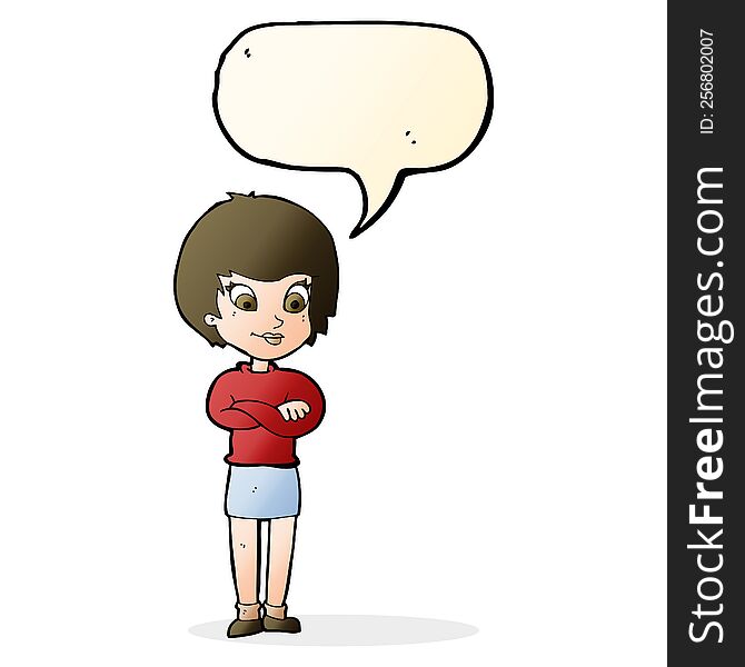 Cartoon Proud Woman With Speech Bubble