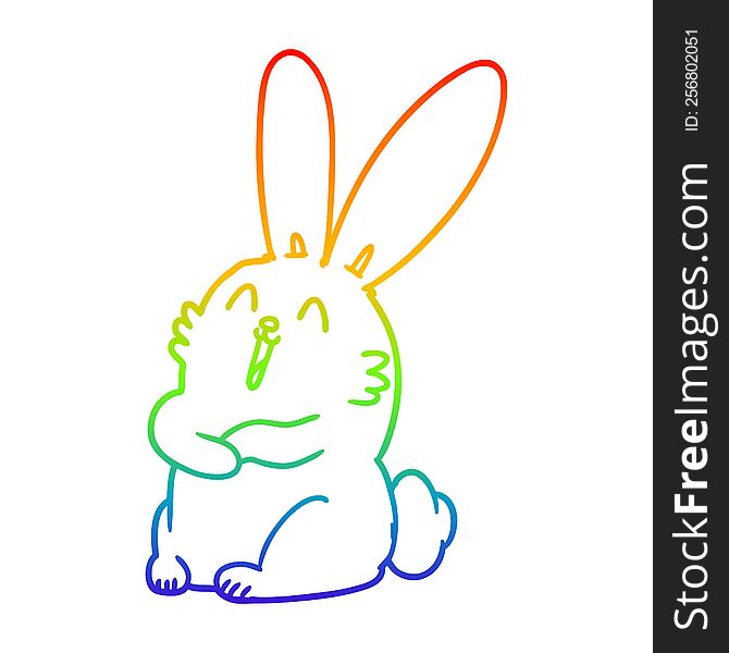 rainbow gradient line drawing of a cartoon laughing bunny rabbit