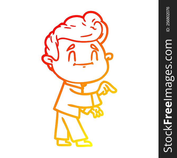 warm gradient line drawing of a happy cartoon man making point