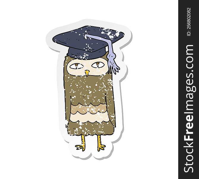 Retro Distressed Sticker Of A Cartoon Wise Owl