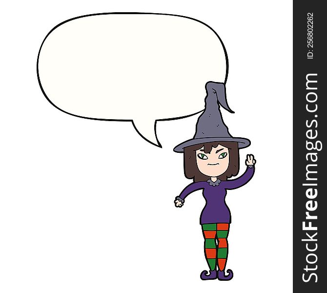 cartoon witch with speech bubble. cartoon witch with speech bubble