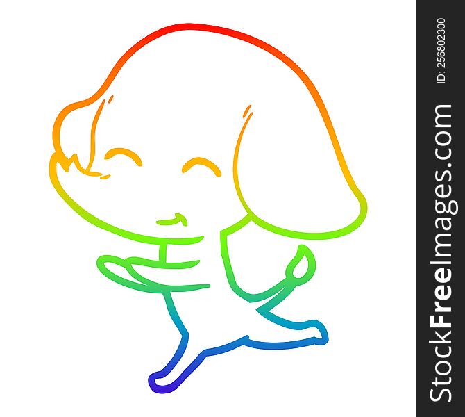 Rainbow Gradient Line Drawing Cute Cartoon Elephant Running