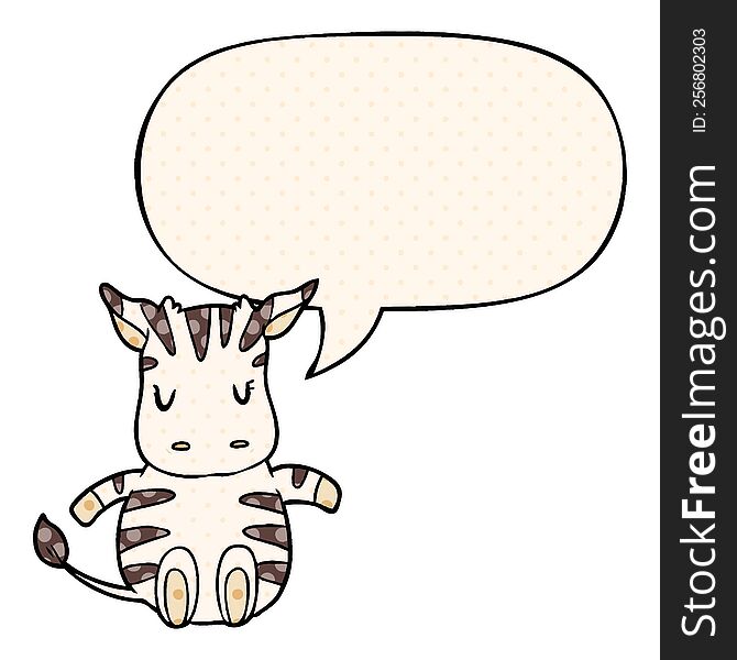 cute cartoon zebra with speech bubble in comic book style