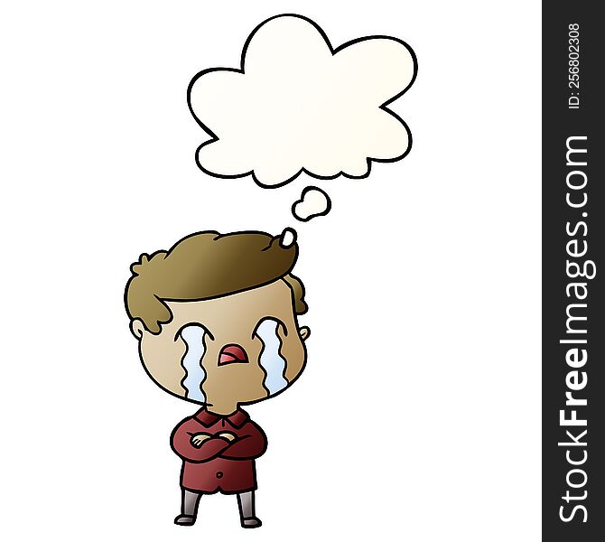 Cartoon Man Crying And Thought Bubble In Smooth Gradient Style