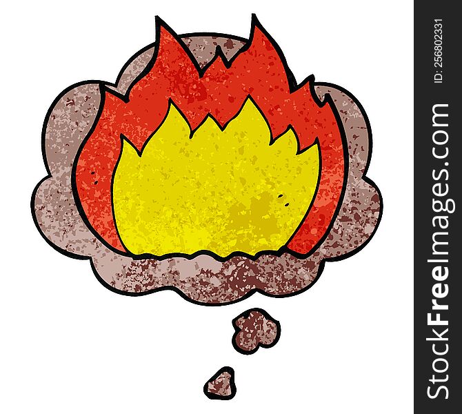 cartoon fire with thought bubble in grunge texture style. cartoon fire with thought bubble in grunge texture style