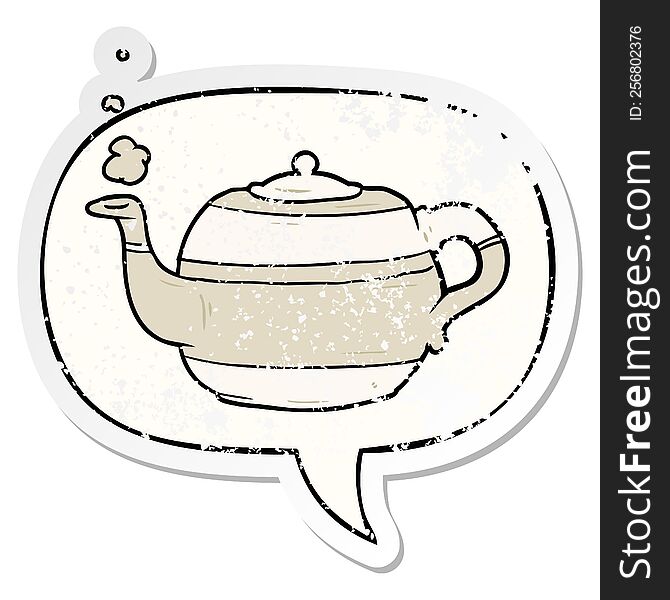 Cartoon Tea Pot And Speech Bubble Distressed Sticker