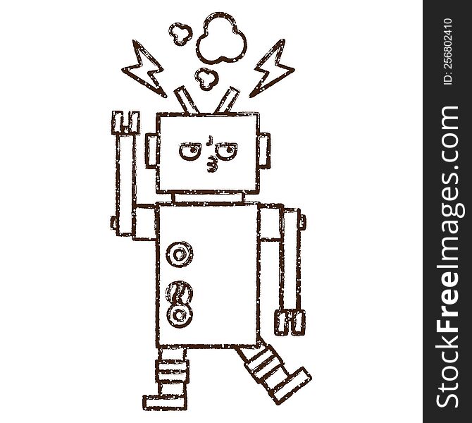 Dancing Robot Charcoal Drawing