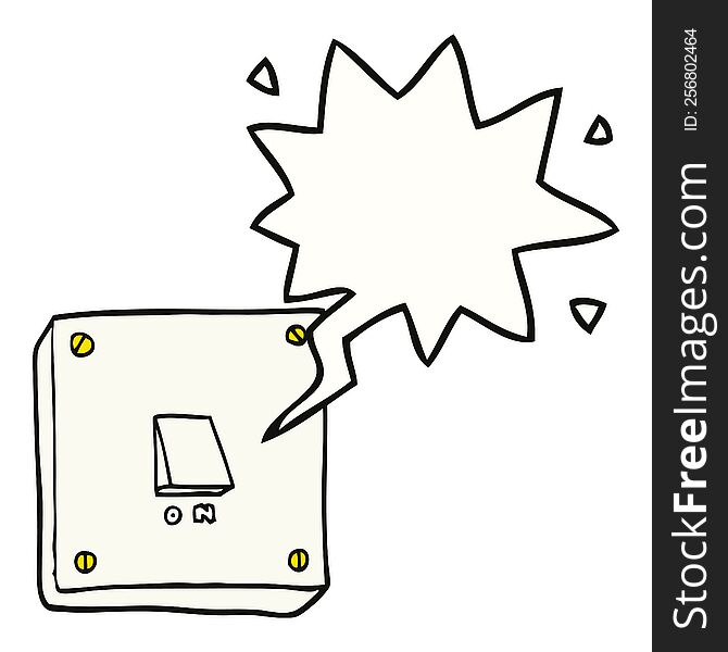 cartoon light switch with speech bubble. cartoon light switch with speech bubble