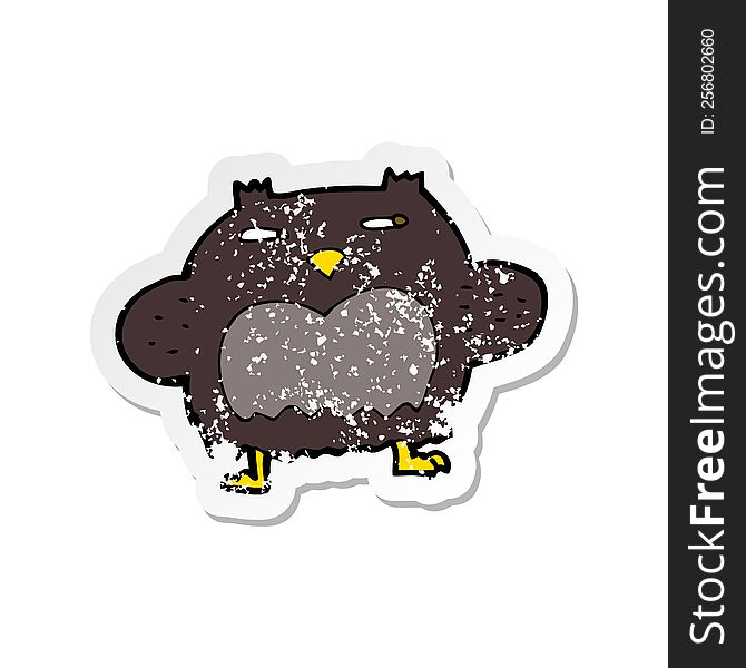 Retro Distressed Sticker Of A Cartoon Suspicious Owl