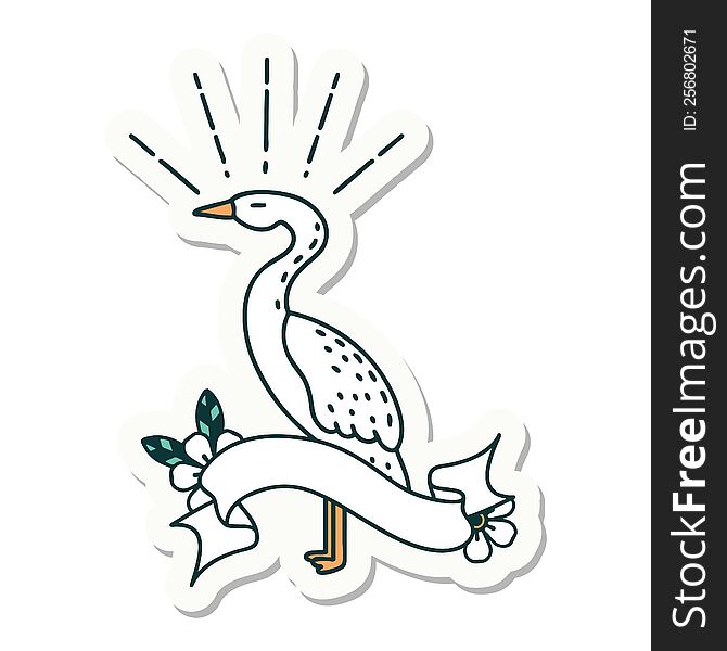 sticker of a tattoo style standing stork