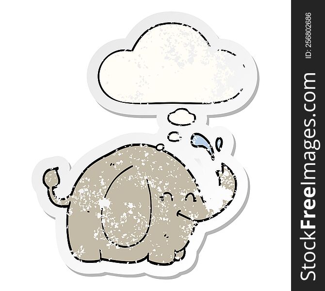 Cartoon Elephant And Thought Bubble As A Distressed Worn Sticker