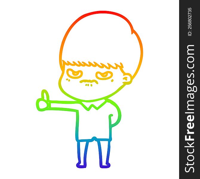 Rainbow Gradient Line Drawing Angry Cartoon Boy