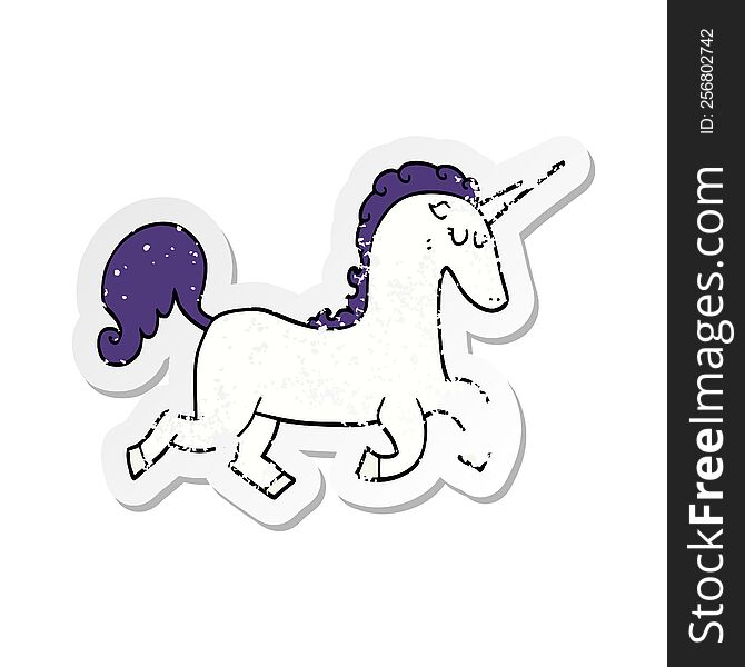 Distressed Sticker Of A Cartoon Unicorn