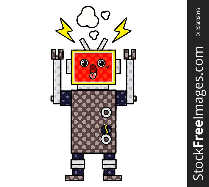 comic book style cartoon of a robot malfunction