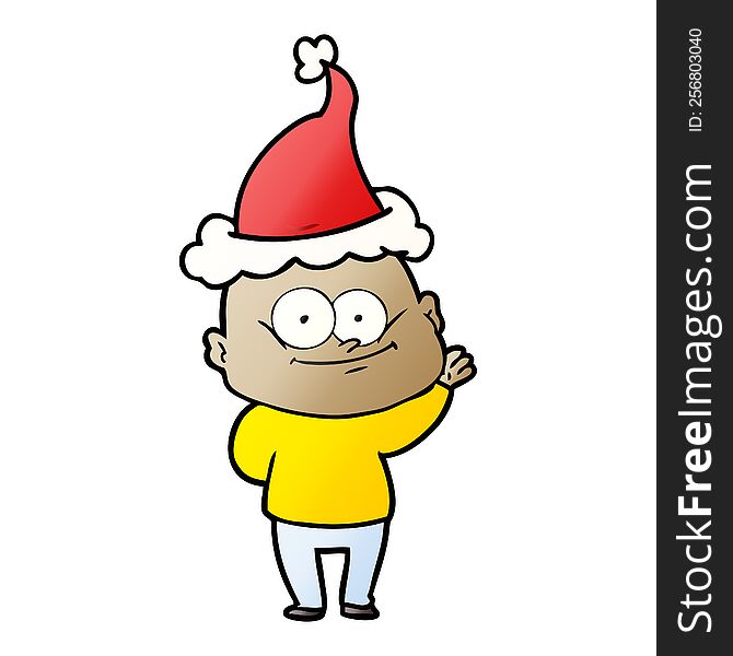 gradient cartoon of a bald man staring wearing santa hat