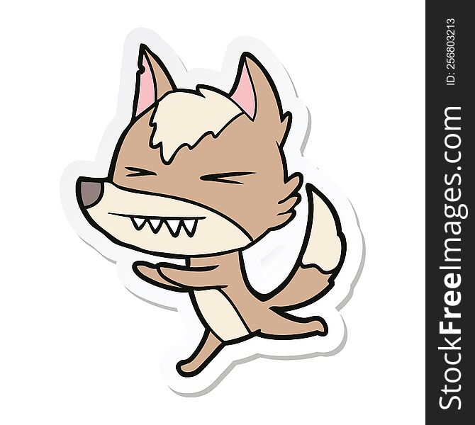 sticker of a angry wolf running