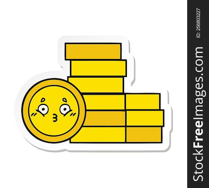sticker of a cute cartoon coins