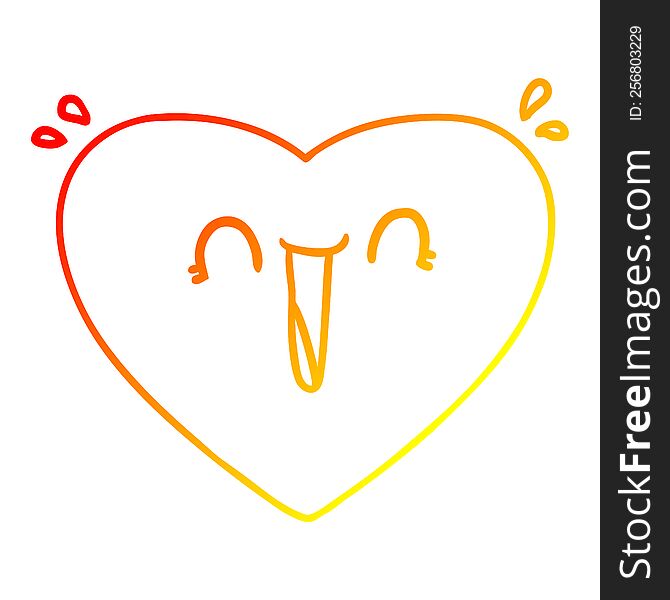 warm gradient line drawing of a cartoon happy heart