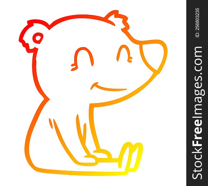 Warm Gradient Line Drawing Sitting Bear Cartoon