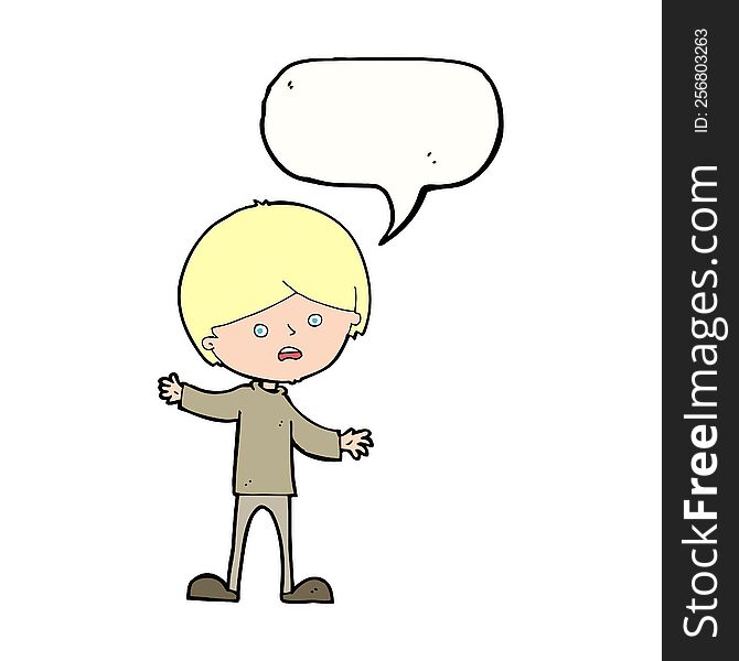 cartoon unhappy boy with speech bubble