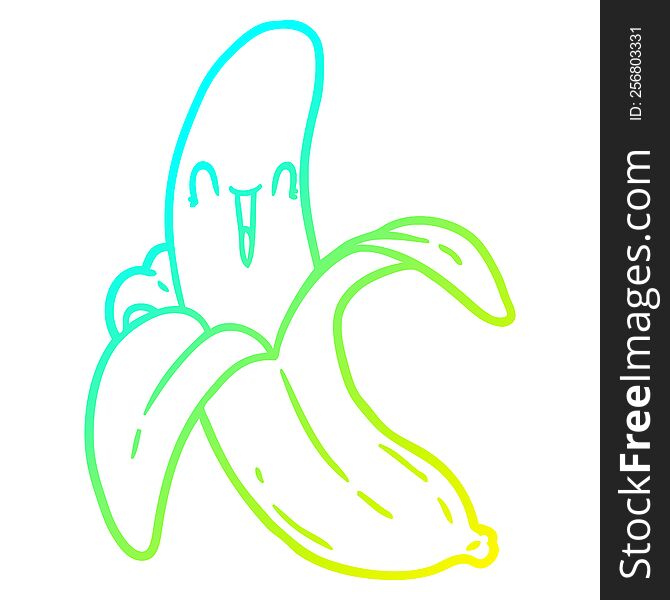 cold gradient line drawing of a cartoon crazy happy banana