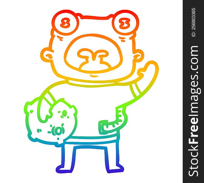 rainbow gradient line drawing of a cartoon weird alien communicating