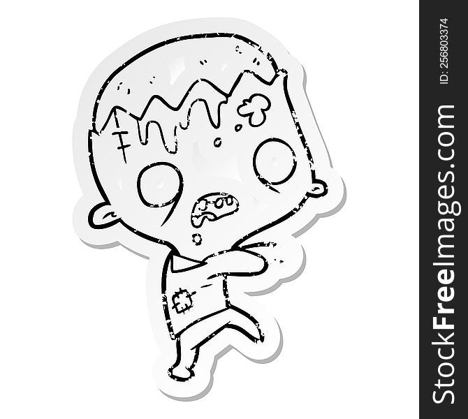 Distressed Sticker Of A Cartoon Zombie